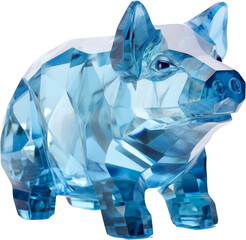 pig,blue crystal shape of pig,pig made of crystal isolated on white or transparent background,transparency 