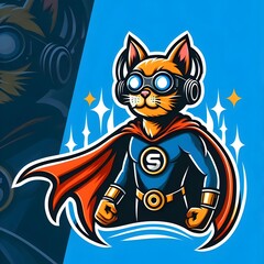 Superhero Cat: Flat Logo Vector Illustration with a Dynamic Superhero Concept, Showcasing Feline Power and Courage in Graphic Design.