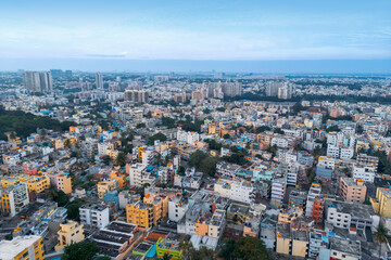 Fototapeta na wymiar Aerial view of Bengaluru urban area, is one of the fastest-growing cities in the world, According to a report by the Oxford Economics.