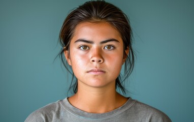 A multiracial woman with a serious expression on her face