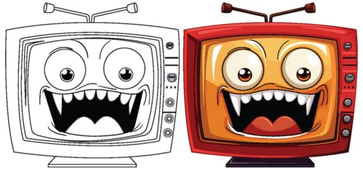 Fototapeten Two cartoon televisions with lively facial expressions © GraphicsRF