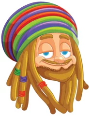 Fotobehang Kinderen Smiling character with vibrant rasta hat and dreadlocks.
