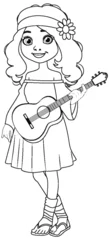  Young girl with guitar smiling in vector art. © GraphicsRF