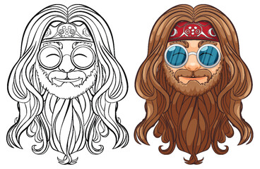 Vector illustration of a man with long hair and sunglasses.