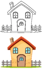 Fotobehang Kinderen Vector illustration of a house, from sketch to color