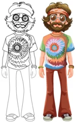  Colorful and black-and-white hippie characters side by side. © GraphicsRF