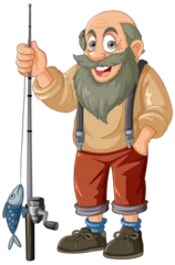  Cheerful old fisherman holding a fishing rod. © GraphicsRF