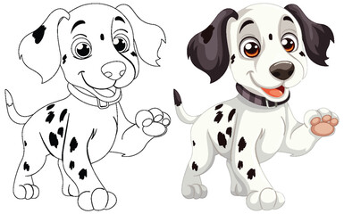 Two happy cartoon Dalmatian puppies with spots