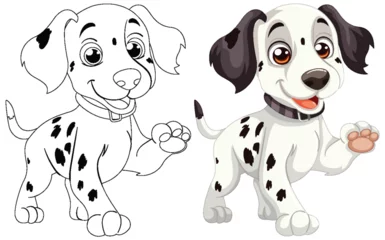 Fotobehang Kinderen Two happy cartoon Dalmatian puppies with spots