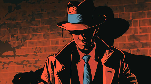 Noir detective in a stylized red and black scene.