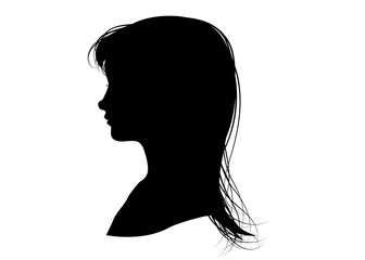 ロングヘアの女性の横顔のシルエットのイラスト