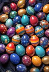 Fototapeta premium Stunningly painted space-inspired Easter eggs, minimalist photo