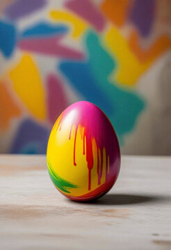 a vivid colorful Graffiti style easter egg on the table, minimalistic photo
