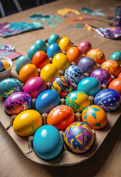 a vivid colorful Graffiti style easter eggs on the table, minimalistic photo