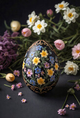 a amazing colorful easter egg and delicate little flowers, minimalistic photo