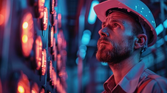 Engineers man programming machines to process recycled plastic materials efficiently on the control room background.