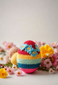 a amazing colorful knitted easter egg, Easter style, minimalistic photo