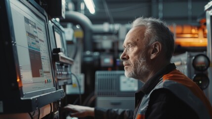 Engineers man programming machines to process recycled plastic materials efficiently on the control room background.