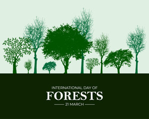 International Day of Forests. March 21. Template for background with banner, poster and card. World Forest Day. Vector illustration.