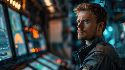 Engineers man programming machines to process recycled plastic materials efficiently on the control room background.