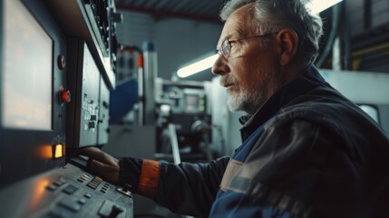 Engineers man programming machines to process recycled plastic materials efficiently on the control room background.