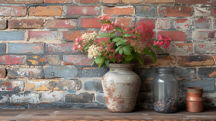 This closeup captures the rustic charm of a distressed brick wall adding a touch of vintage flair to the space.