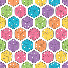 Dice doodle seamless pattern. Vector repeat pattern illustration.