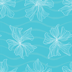 Abstract hand drawn Hibiscus floral seamless pattern. Vector repeat pattern illustration.