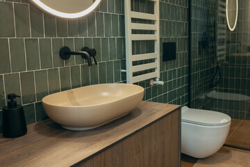 Modern green bathroom in house