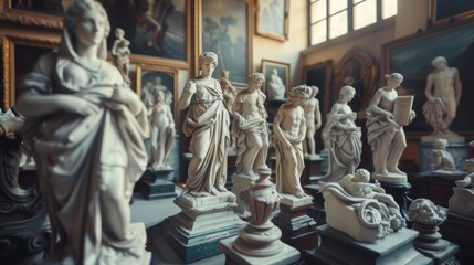 Collection of antique statues in the museum's storeroom - 742363822