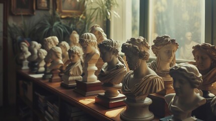 Collection of antique statues in the museum's storeroom