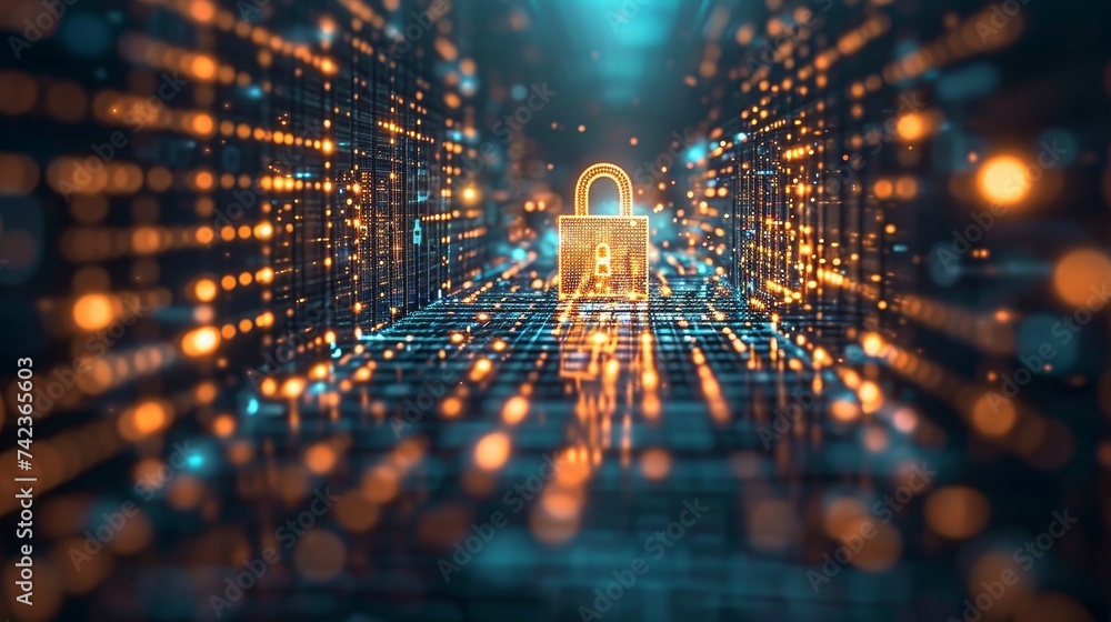Poster imagine a world secured by quantum encryption, where cybersecurity is unbreachable and data privacy 