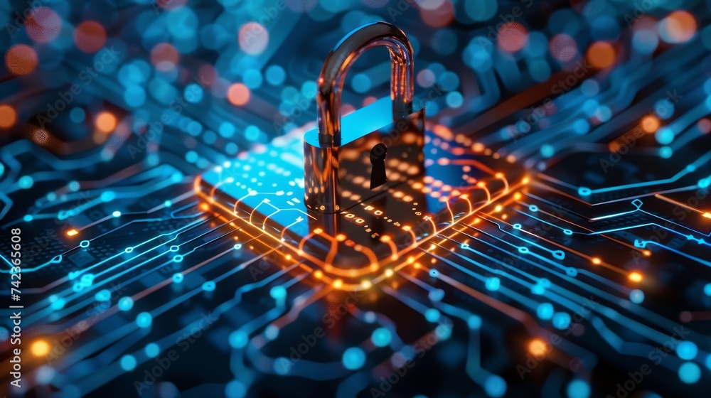Poster imagine a world secured by quantum encryption, where cybersecurity is unbreachable and data privacy 