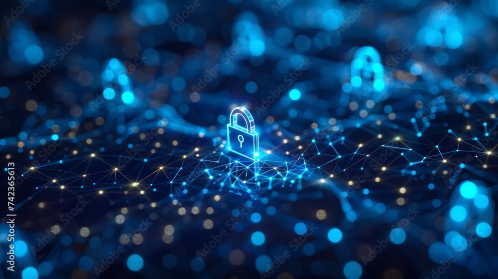 Poster imagine a world secured by quantum encryption, where cybersecurity is unbreachable and data privacy 