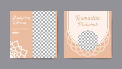 Collection of trendy ramadan kareem social media post templates. Square banner design background.