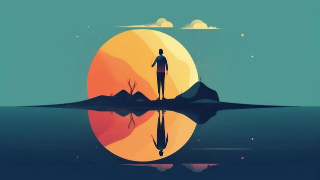 A person reaching for their reflection in the water symbolizing their quest for selfunderstanding. Psychology art concept. .
