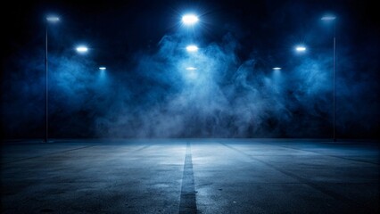 Empty stage with spotlights and smoke. Spotlight on empty stage background
