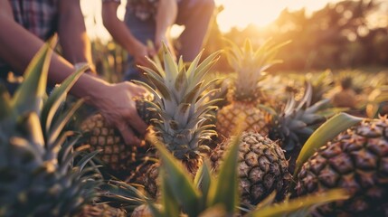 Farmers harvest pineapples on a pineapple farm. - Powered by Adobe