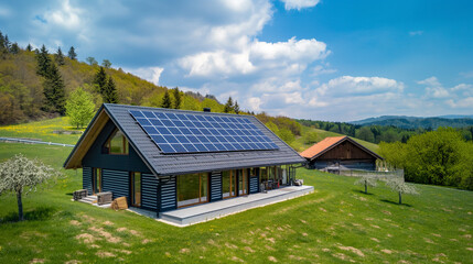 Fototapeta na wymiar New solar panels on a private house.