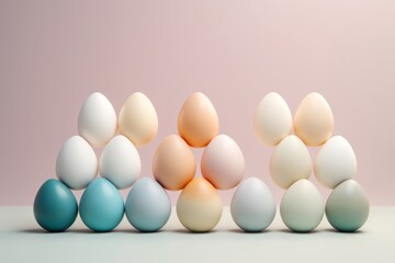 Pastel-colored eggs arranged in rows against a neutral background, ideal for modern Easter-themed projects