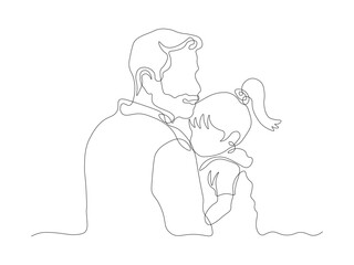 Abstract family,dad and child. continuous single line art hand drawing sketch