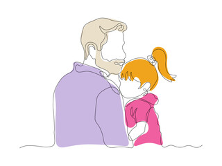 Abstract family,dad and child. continuous single line art hand drawing sketch