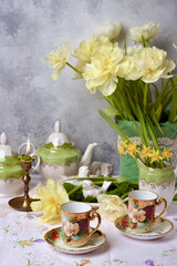 Easter background, table setting for a festive dinner