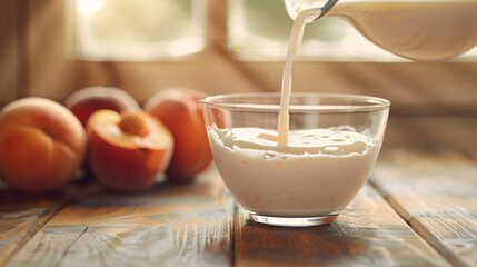 Fototapeta na wymiar Cocktail or milk drink: peach yogurt.