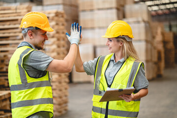 engineer and manager foreman person team meeting and handshake for occupation deal agreements to success, industry warehouse man teamwork, factory work for employee job of business partnership concept