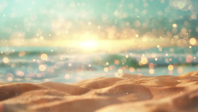 sea beach with hot sand and sunny bokeh. beautiful nature scene in the beach with bokeh effect. seamless looping overlay 4k virtual video animation background 