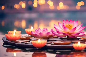 Floating lanterns and candles light up the night sky during the Loy Kratom festival.
