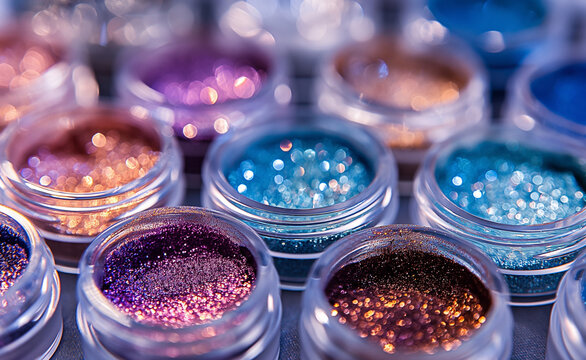 Glittering Glamour: Close-Up of Eyeshadow Containers