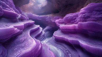 紫色に輝く神秘的なアメジストの洞窟