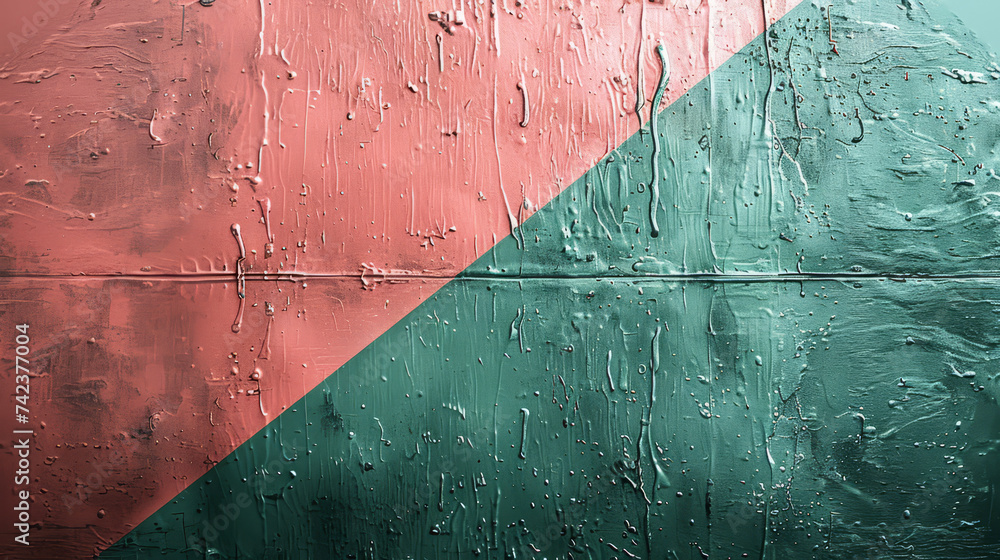 Sticker Diagonal pink and green weathered textured abstract background.